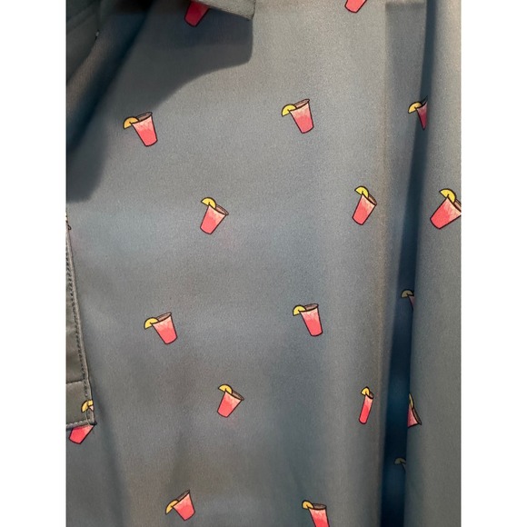 FootJoy Mens XL Blue Cocktail Print Golf Polo Shirt Short Sleeve Performance FJ - Picture 3 of 6